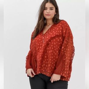 Religion oversized blouse with frill detail in dobby spot - See Measurements